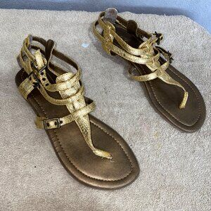 MIA Gold Gladiator Thong Sandals Size 8 – Metallic Strappy Ankle Sandals